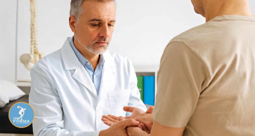 Neurochirurgo a Taranto che esegue un esame neurologico alle mani di un paziente.